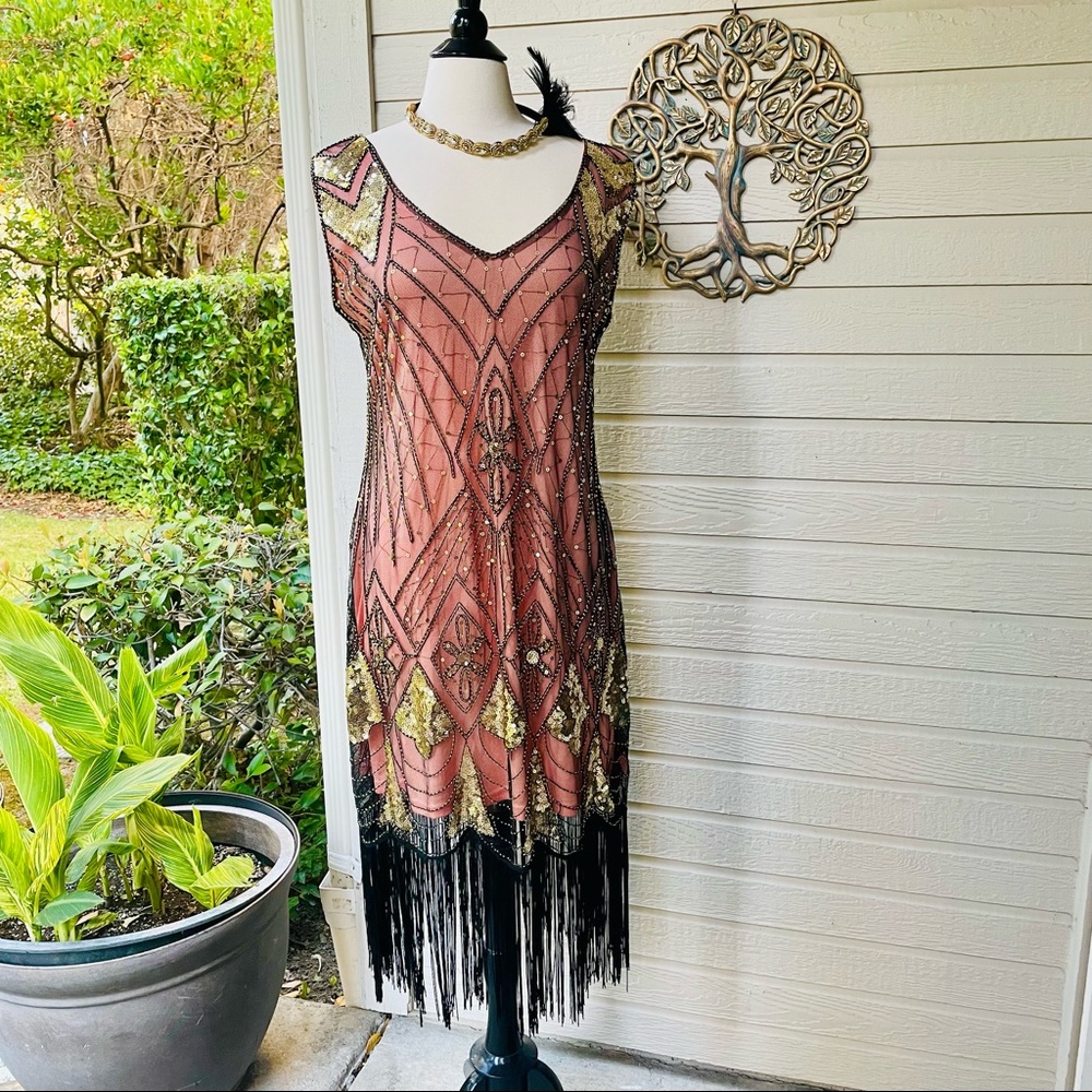 EUC Plus Size Uniquely Vintage Beaded Flapper Dress, Sz 1X/16, 1920s Inspired